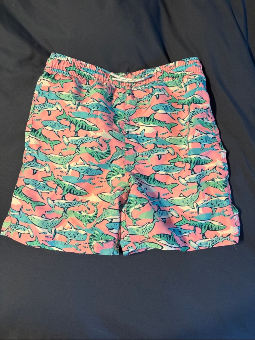Tommy Bahama Pink and Turquoise Shark-Print Swim Shorts